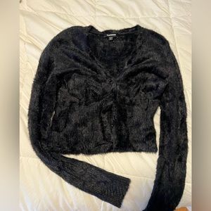 Black Express Button Up Velvet Sweater